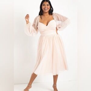 NWT Eloquii Tiered Puff Sleeve Dress in Crystal Pink